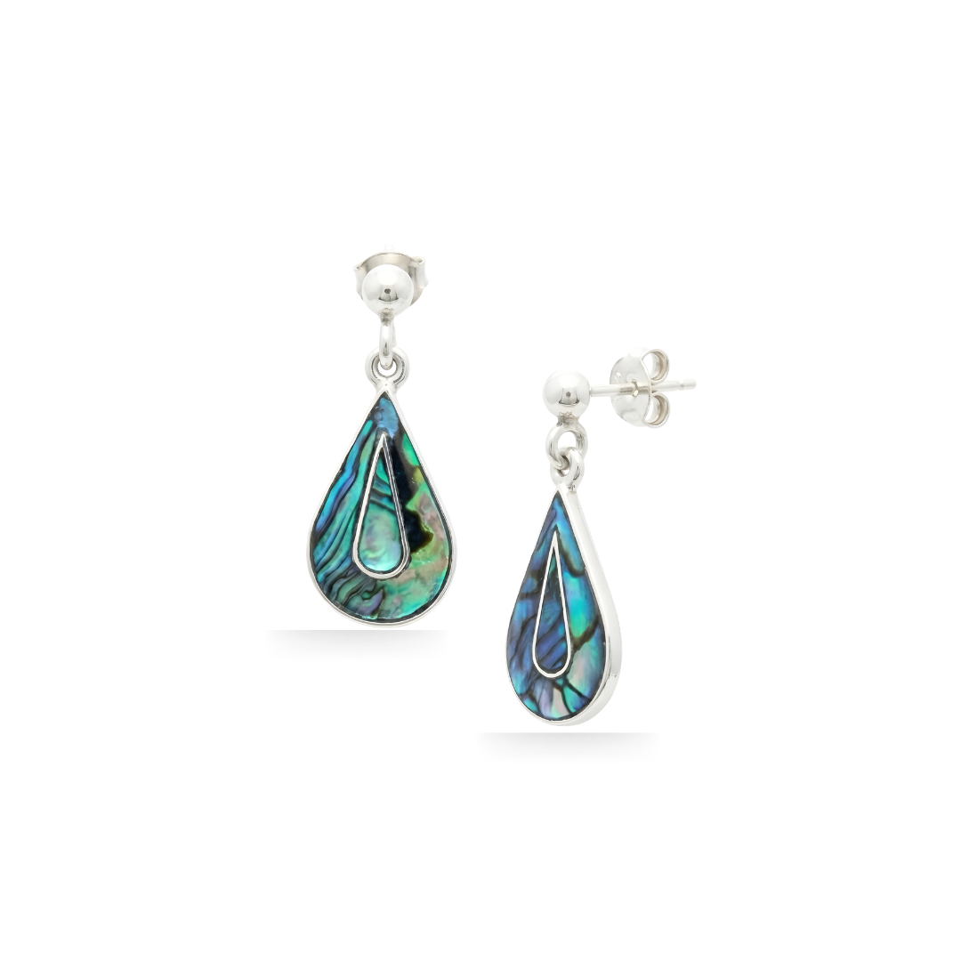 Natural Silver Paua Abalone Shell Teardrop Earrings – Ocean-Inspired Coastal Drop Earrings for Women
