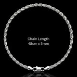 Unisex 48CM X 5MMTarnish-Proof Silver Rope Chain Necklace - Stainless Steel