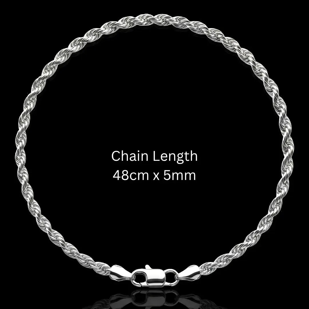Unisex 48CM X 5MMTarnish-Proof Silver Rope Chain Necklace - Stainless Steel