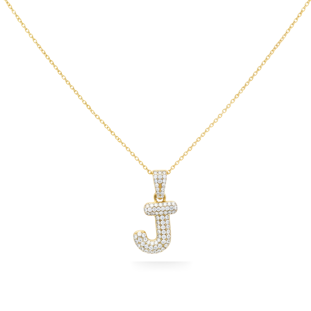 18K Gold Filled Iced Out Pavé Initial Letter Pendant Necklace – Sparkling CZ Alphabet Monogram Necklace for Women & Men