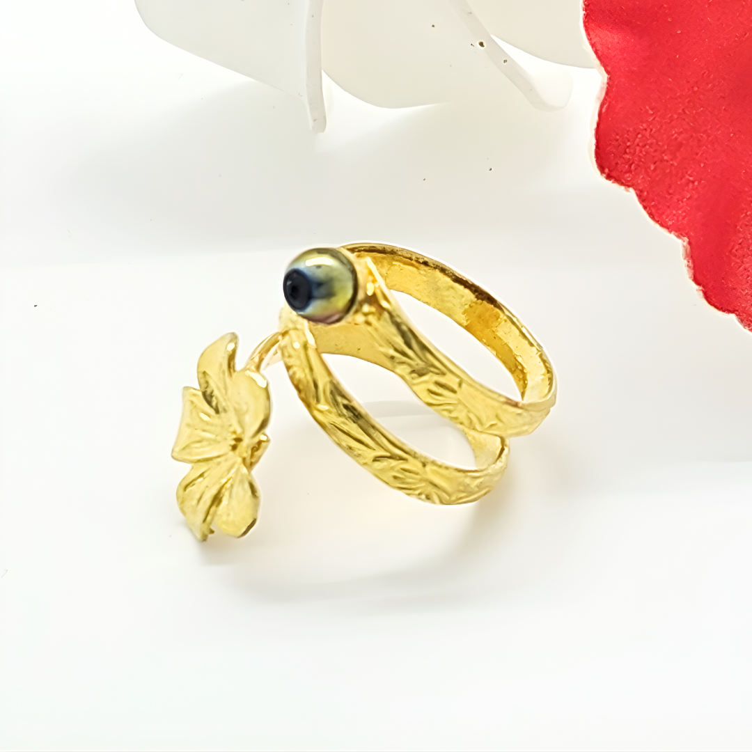 18K Gold Filled Hawaiian Plumeria Ring with Black Pearl