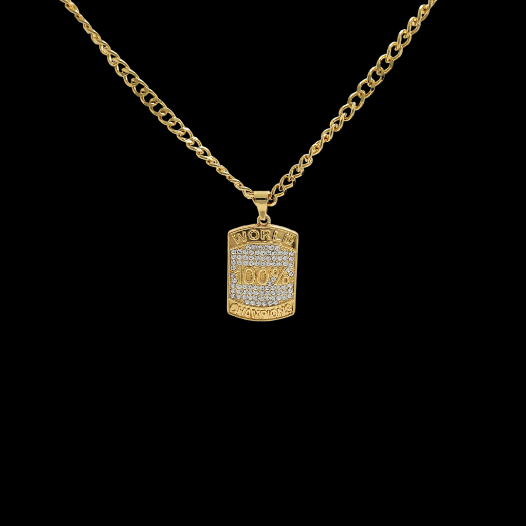 18K Gold Filled World 100% Champion Pendant Necklace