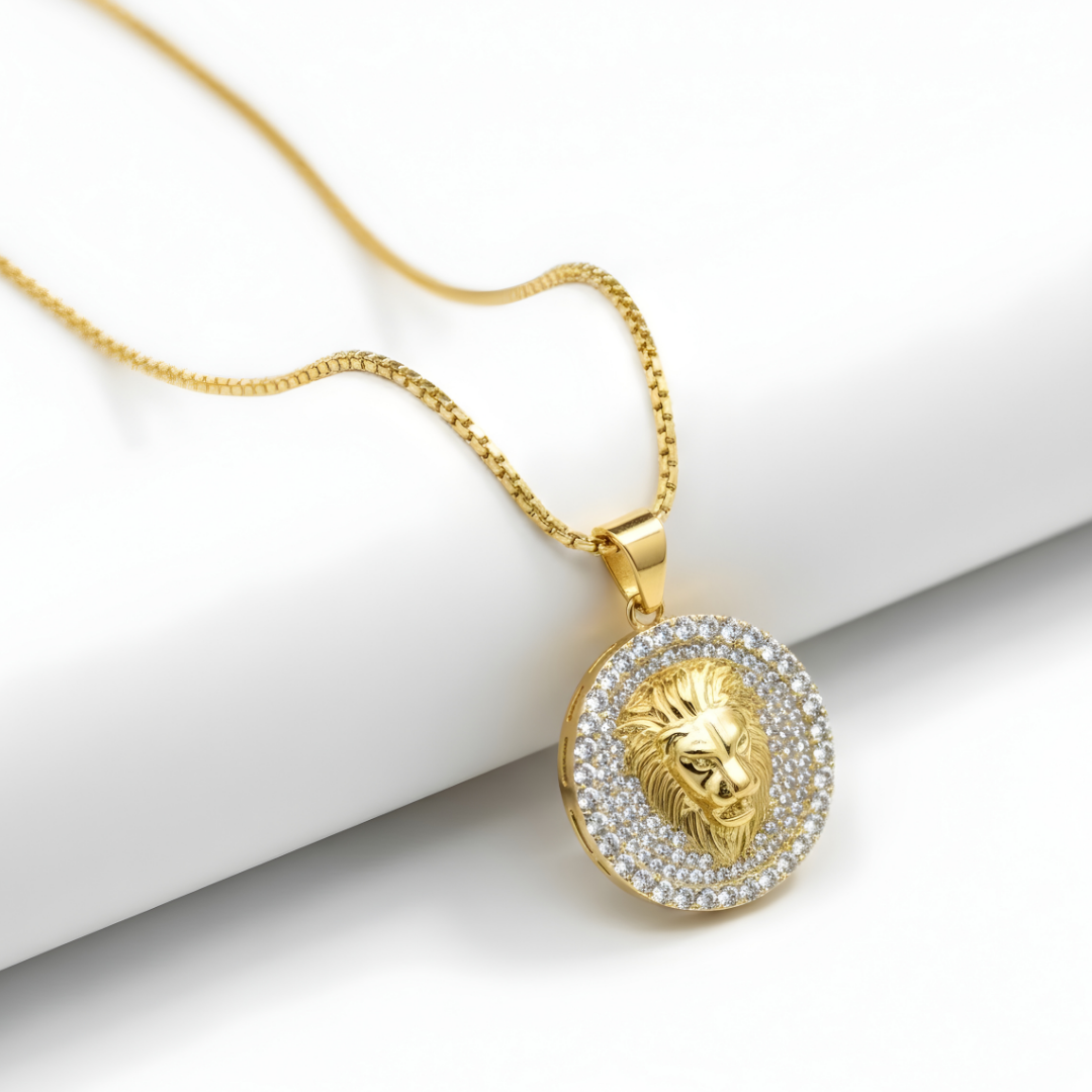 18k Gold Filled Lion Head Pendant with CZ