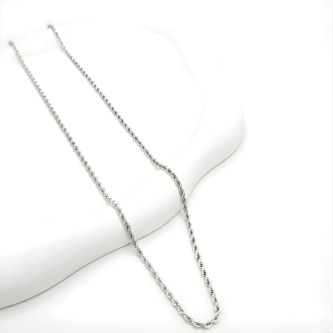 Silver Rhodium Plated Rope Chain 60cm x 3mm