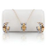 18K Gold Filled Two-Tone Crown Pendant Necklace & Hoop Earrings Set – 60cm Cable Chain & 18mm Matching Hoops for Women & Men