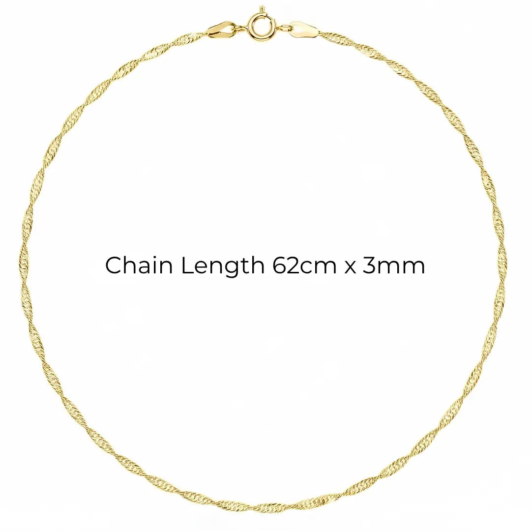 18K Gold Filled Singapore Twist Chain Necklace – 62cm 3mm Diamond-Cut Flowing Wave Chain for Men & Women