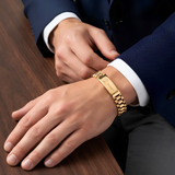 18K Gold Filled Stainless Steel Plaque Bracelet – 21cm 14mm President-Style Link Bracelet for Men