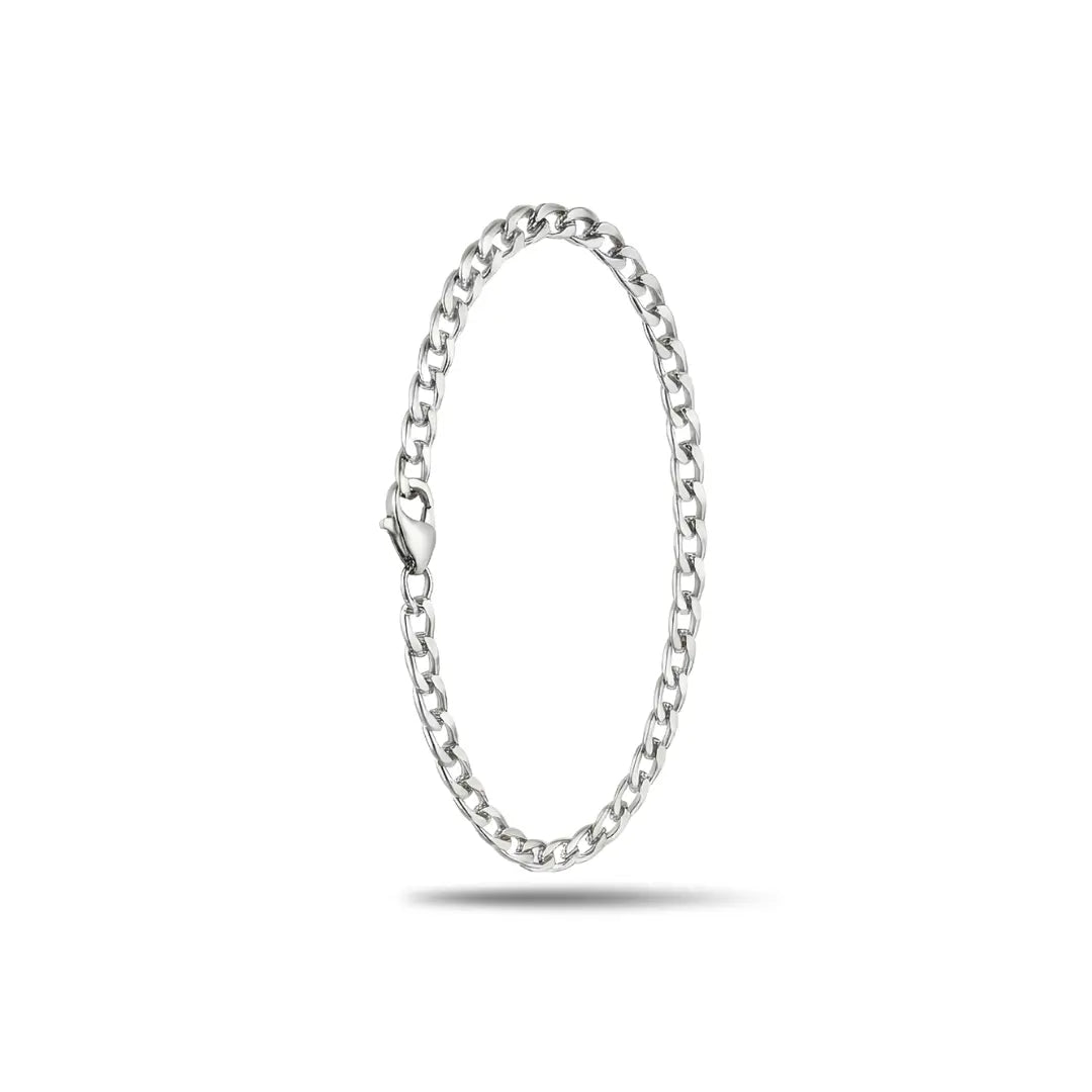 Cuban Link Chain Bracelet – 20cm 4mm Classic Curb Chain Bracelet in 18K Gold Filled & Polished Silver for Men & Women