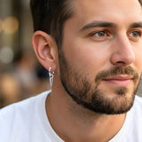 Men’s Silver Spike Hoop Earrings 18mm – Tarnish-Proof Stainless Steel Punk Dangle Huggie Earrings for Men