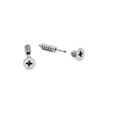 Men’s Silver Screw Design Stud Earrings 24mm – Tarnish-Proof Industrial Hardware Post Earrings for Men