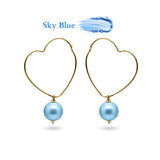 18K Gold Filled Heart Shape Pearl Drop Earrings – 12mm High-Luster Pearl with 35mm Dangle in 4 Island Shades for Women