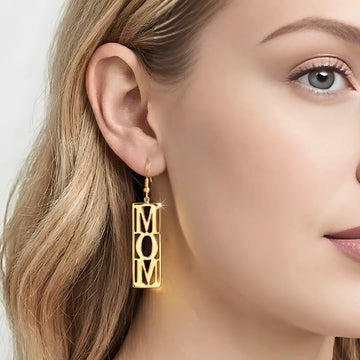 18K Gold Filled "MOM" Script Hoop Earrings – 50mm Bold Statement Drop Earrings for Women
