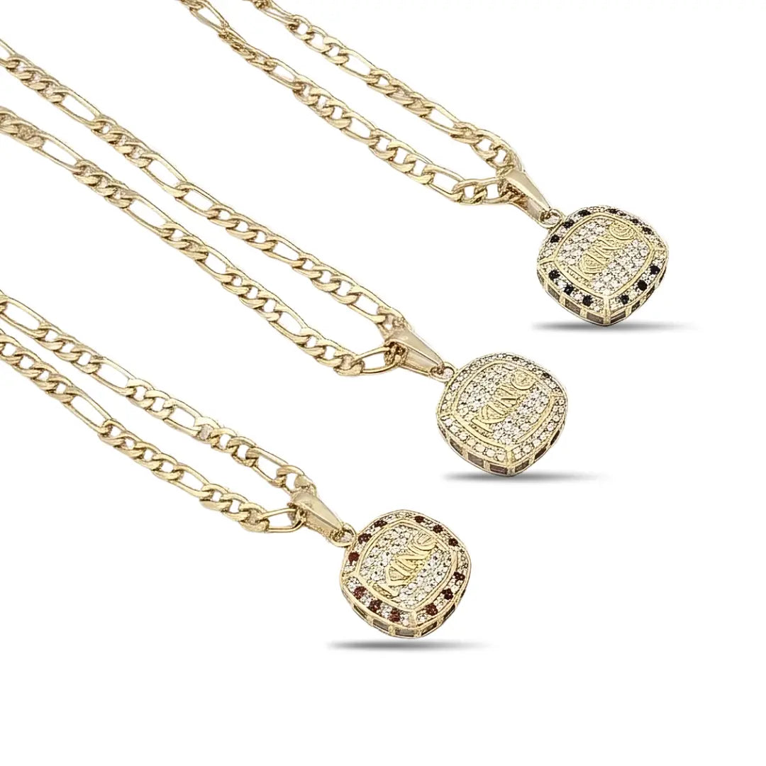 18K Gold Filled "KING" Inset Sovereign Pendant Necklace – 20mm x 20mm Chiseled Square Medallion with Deep Shadow Inset, Pavé Halo & 60cm+5cm Figaro Chain for Men