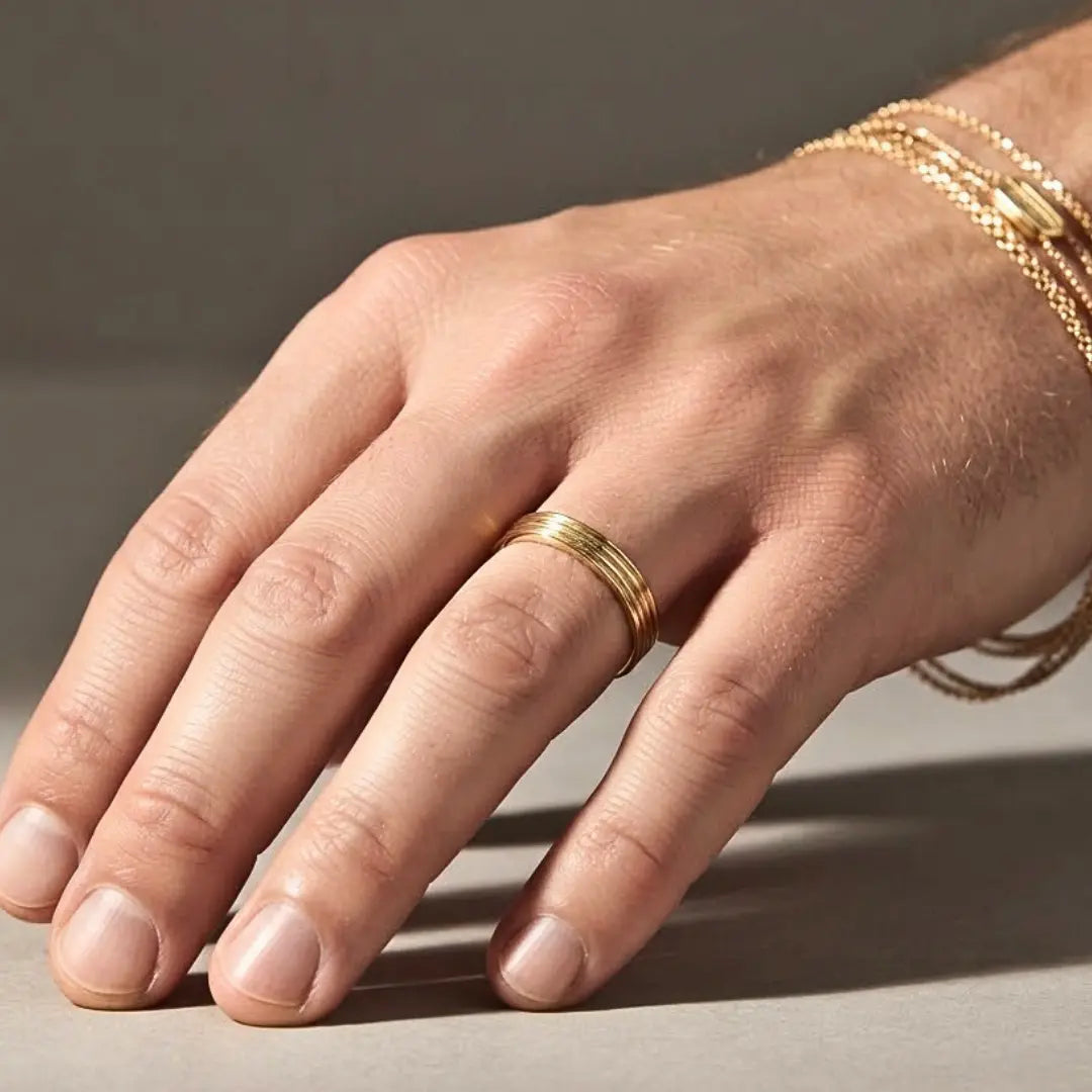 18K Gold Filled Grooved Band Ring – 4mm Slim Multi-Channel Parallel Grooved Ring