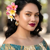 18K Gold Filled Hawaiian-Style Bamboo Hoop Earrings – 25mm x 12mm Chunky Rounded Profile with Engraved Geometric Detailing for Women