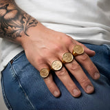 18K Gold Filled 1916 Full Sovereign Ring – Vintage Commemorative Coin Medallion Statement Band for Men