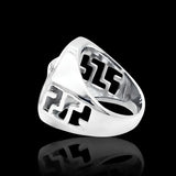 Silver Rhodium Plated Mythic Head Statement Ring – Sculpted High-Relief Figural Ring for Men