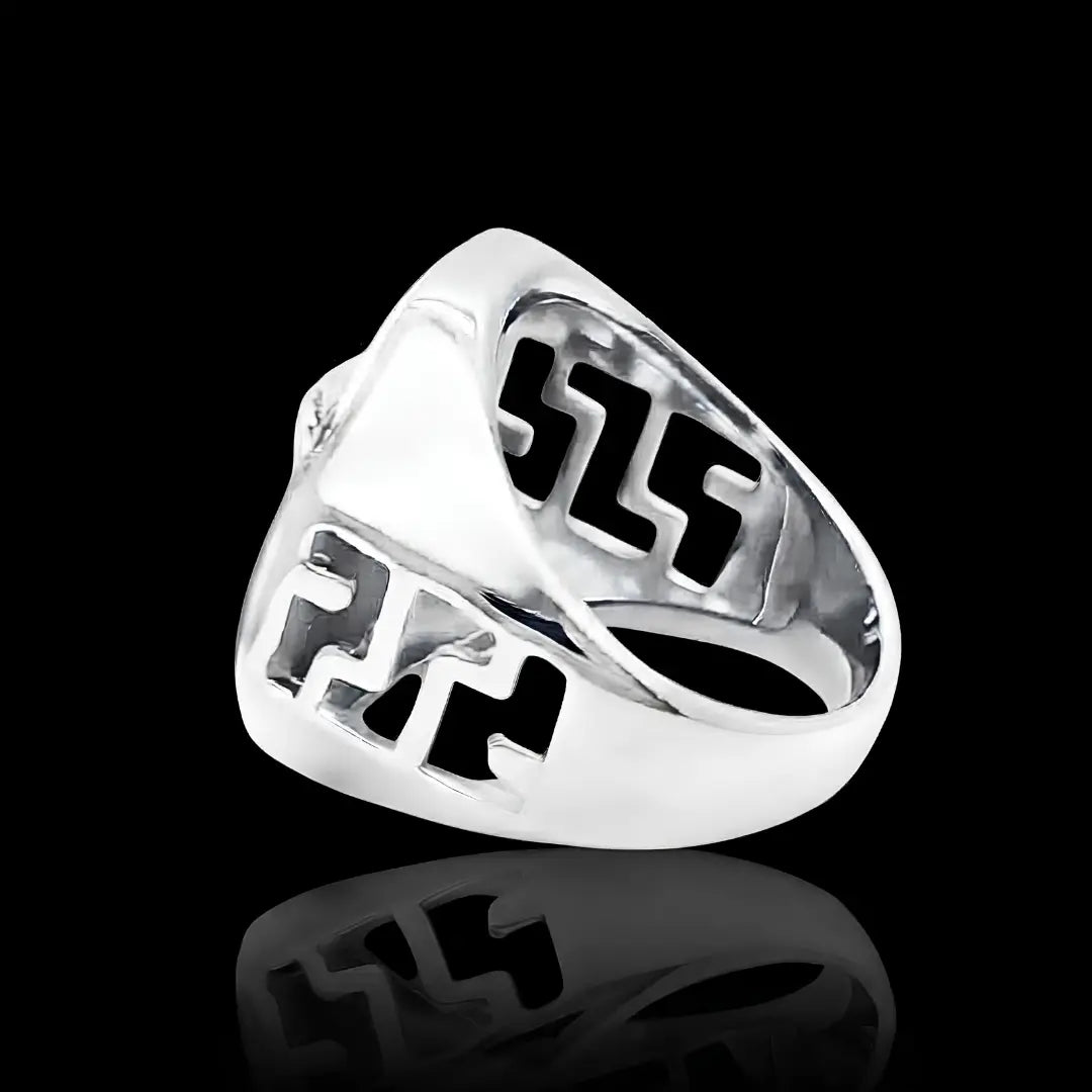 Silver Rhodium Plated Mythic Head Statement Ring – Sculpted High-Relief Figural Ring for Men