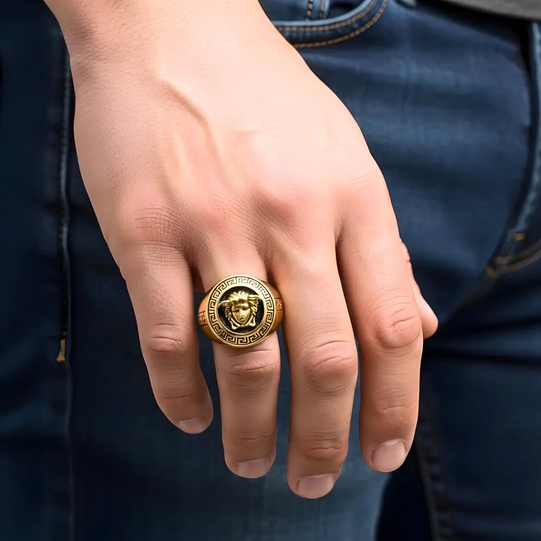 18K Gold Filled Legendary Face Ring – Sculpted High-Relief Figural Statement Signet for Men