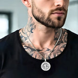 Silver Rhodium Plated Compass Coin Medallion Pendant Necklace – Nautical Star with Cardinal Direction Markers & 60cm x 3mm Cuban Link Chain for Men
