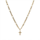 18K Gold Filled Minimalist Cross Necklace – Classic 16mm Latin Cross Pendant with 60cm x 3mm Figaro Chain for Men