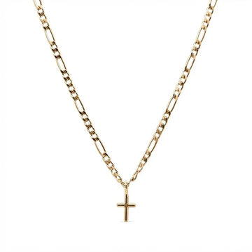 18K Gold Filled Minimalist Cross Necklace – Classic 16mm Latin Cross Pendant with 60cm x 3mm Figaro Chain for Men