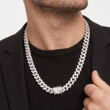 Silver Iced-Out Cuban Link Chain 55cm x 14mm
