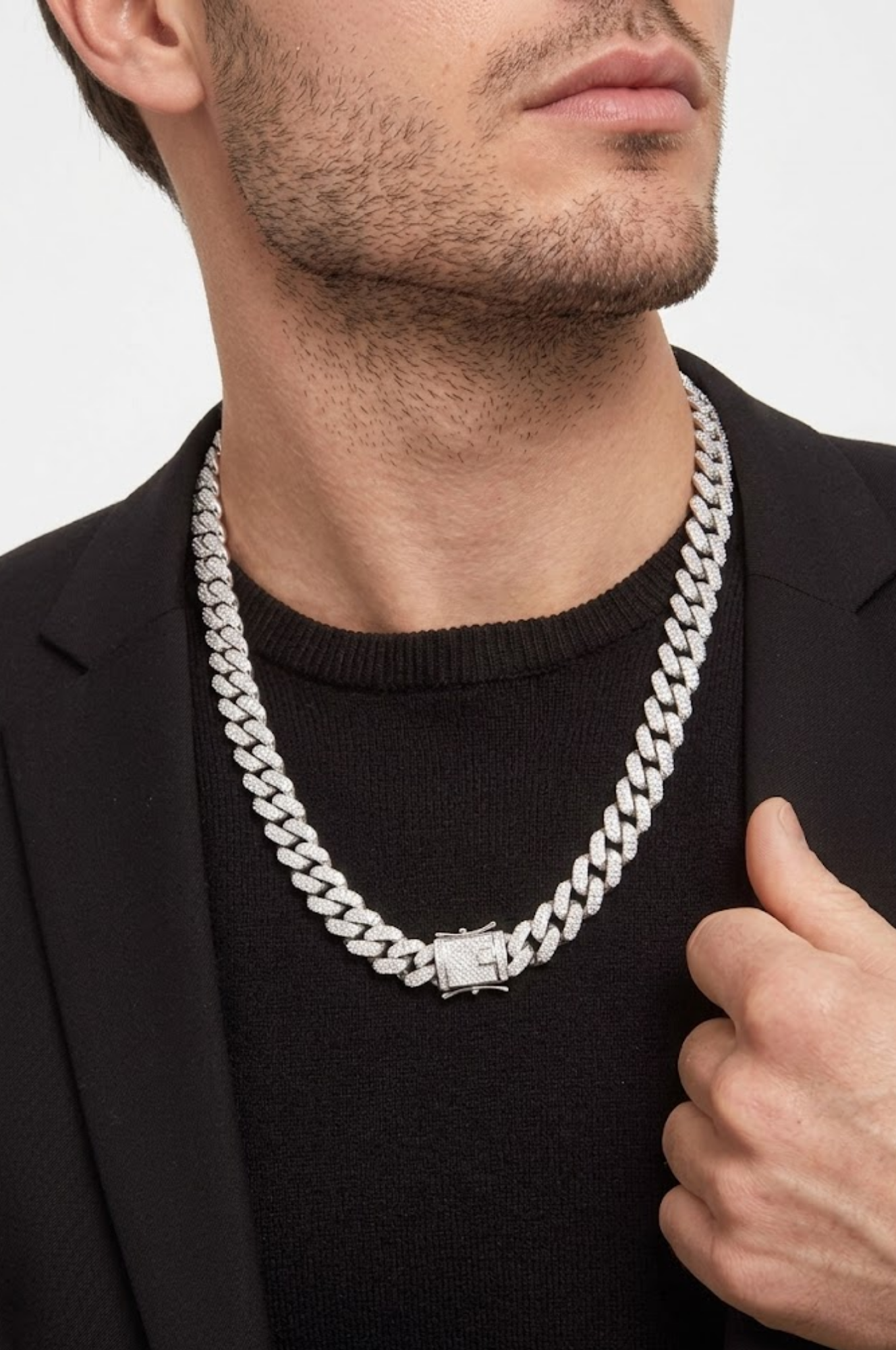 Silver Iced-Out Cuban Link Chain 55cm x 14mm