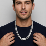 Silver Iced-Out Cuban Link Chain 55cm x 14mm