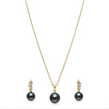 18K Gold Filled Hawaiian Pearl Necklace with Diamond Huggie Earrings Set – 12mm High-Luster Island Pearl on 60cm Chain for Women