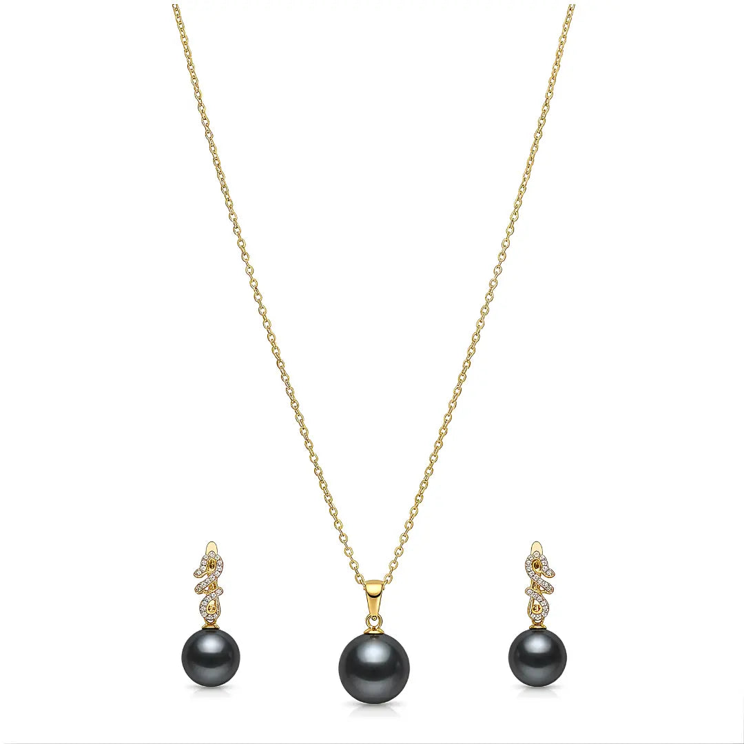 18K Gold Filled Hawaiian Pearl Necklace with Diamond Huggie Earrings Set – 12mm High-Luster Island Pearl on 60cm Chain for Women