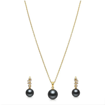 18K Gold Filled Hawaiian Pearl Necklace with Diamond Huggie Earrings Set – 12mm High-Luster Island Pearl on 60cm Chain for Women