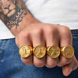 18K Gold Filled Liberty Coin Sovereign Ring – Bold Engraved Statement Signet Ring for Men