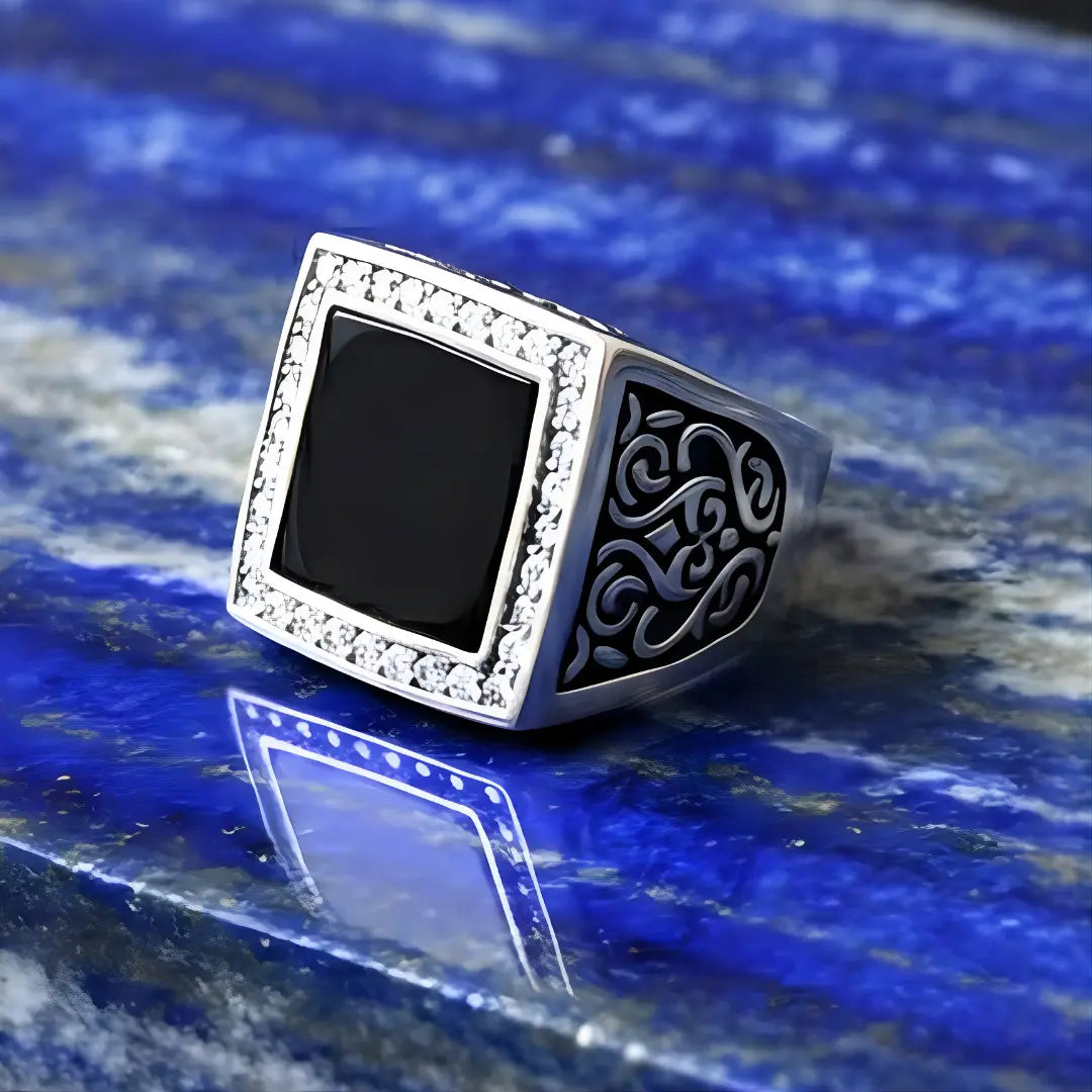 Men’s Onyx Stainless Steel Square Ring