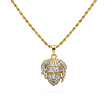 18K Gold Filled Micro-Pavé Dreadlocks Face Pendant Necklace – Iced Out 3D Figure CZ Rope Chain Necklace for Men & Women