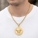 18K Gold Filled Iconic Greek Medusa Head Pendant Necklace – Medallion with Rope Chain