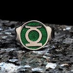 Load image into Gallery viewer, Silver Green Emerald Emblem  Ring
