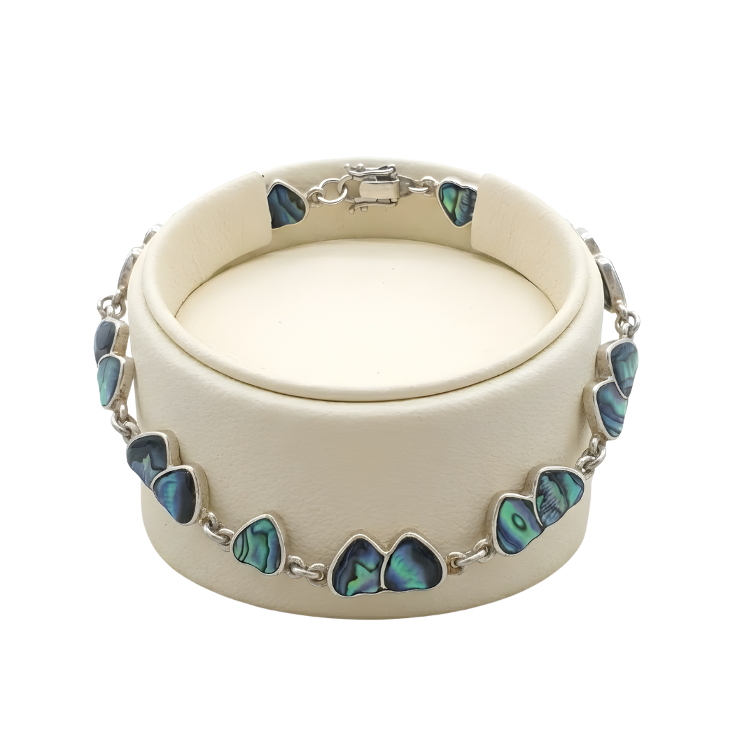 Silver Twin Heart Paua Shell Bracelet