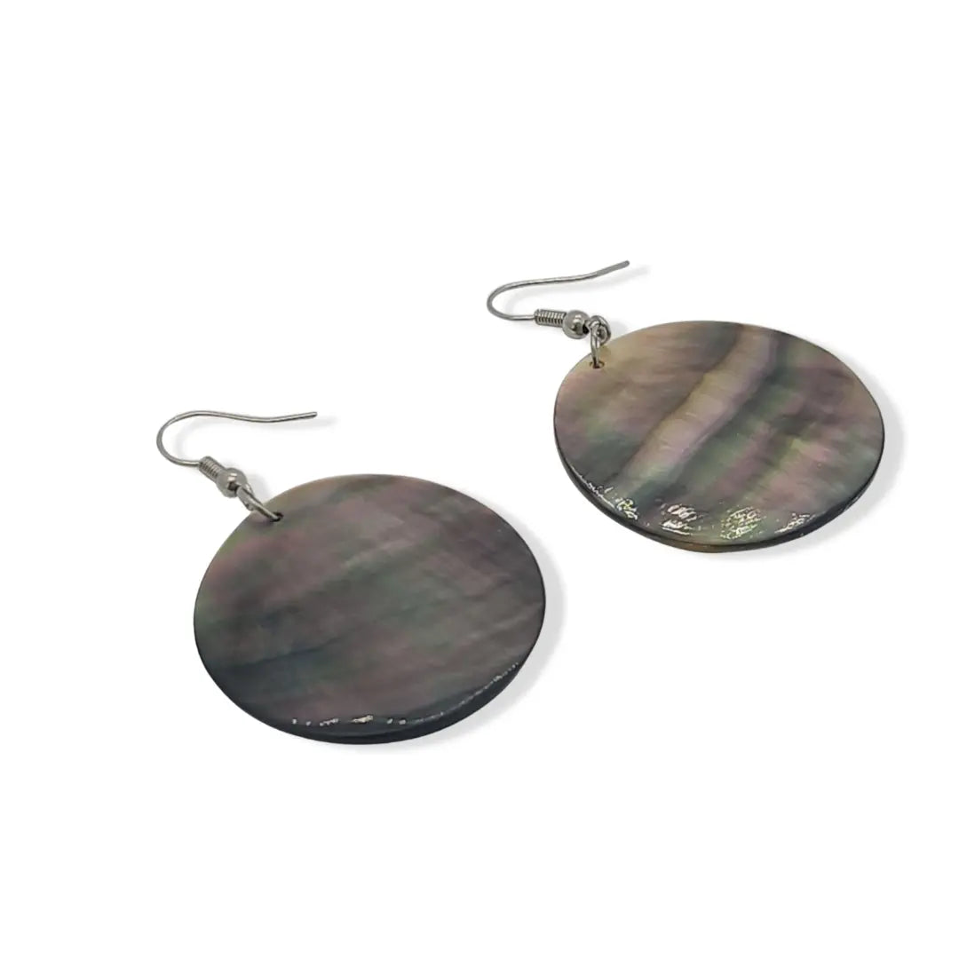 Round Mother of Pearl Earrings (30mm) – Natural Pearlescent Shell Drop Dangle Earrings for Women