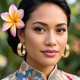 14K Gold Filled Hawaiian Chevron Carved Oval Hoop Earrings | Tarnish-Proof