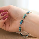 20CM Hawaiian Abalone Shell Heart Link Bracelet –  Sterling Silver Iridescent Paua Shell Inlay Heart Charm Bracelet for WomenHeart Station Bracelet for Women