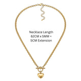 14K Gold Filled Heart Pendant Toggle Necklace & Bracelet Set | Tarnish-Proof Jewelry