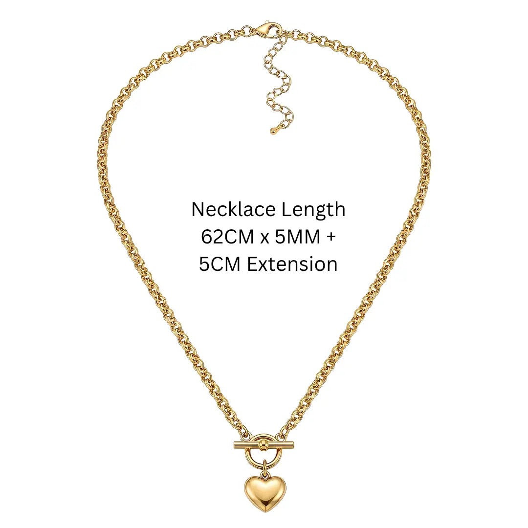 14K Gold Filled Heart Pendant Toggle Necklace & Bracelet Set | Tarnish-Proof Jewelry