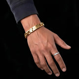 22CM x 14MM Unisex Solid 18K Yellow Gold Engraved Cuban Link ID Bracelet