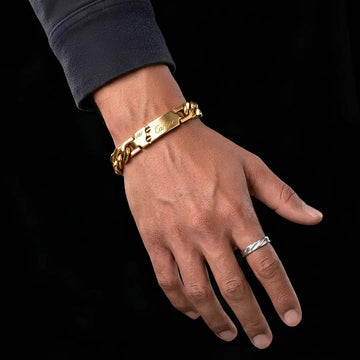 22CM x 14MM Unisex Solid 18K Yellow Gold Engraved Cuban Link ID Bracelet