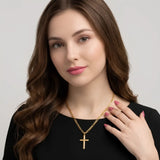 60CM x 4MM 14K Gold Filled Figaro Chain Cross Necklace | Waterproof Tarnish Proof Crucifix Pendant for Men & Women