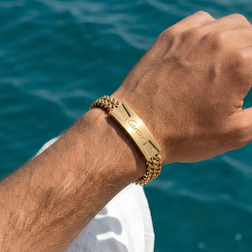 21CM x 12MM Men's 18K Gold Filled Stainless Steel ID Plate Franco Mesh Chain Bracelet