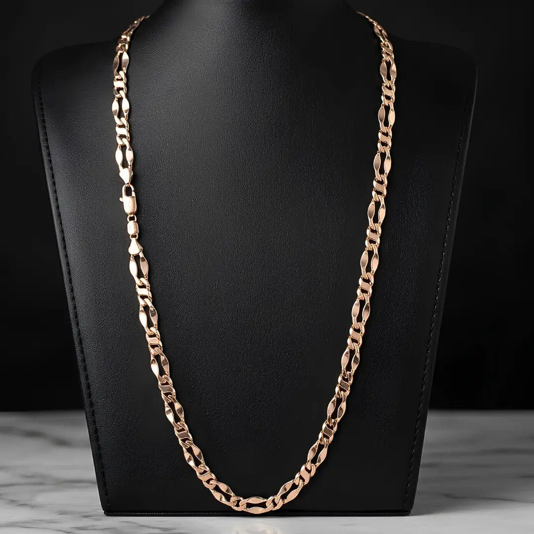 60CM x 12MM 18K Gold-Filled Figaro Chain Necklace –  Flat Link Unisex Heavy Duty Tarnish-Proof Chain