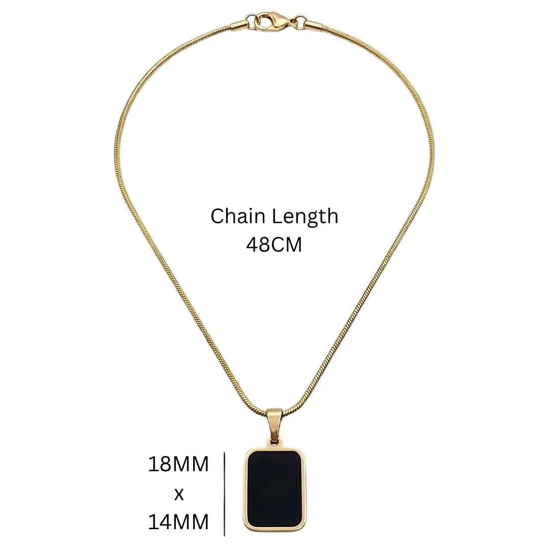 48CM 18K Gold Filled Double Sided Onyx & Mother of Pearl Reversible Rectangular Pendant Necklace | Tarnish Proof Gold Snake Chain