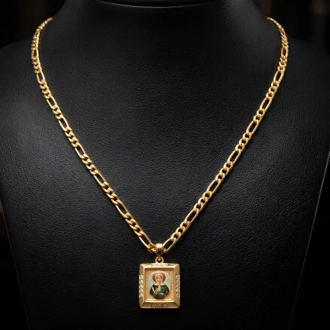 54cm + 5cm Extension 14k Gold Filled Unisex Saint Jude Medallion Icon Pendant with 4mm Figaro Chain - Tarnish Proof